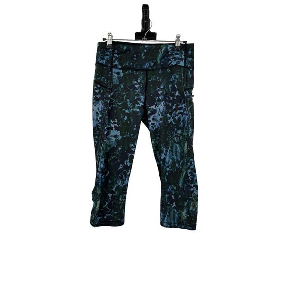 Lululemon Leggings Womens 6 Run Top Speed Crops Floral Backdrop Blue Running - Picture 1 of 4